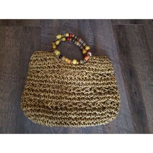 Rattan Shoulder Bag Beaded Handle Purse